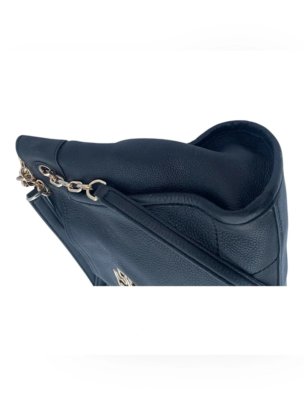 Tory Burch Britten Small Slouchy Tote Black Pebbled Leather Gold Chain Logo Bag